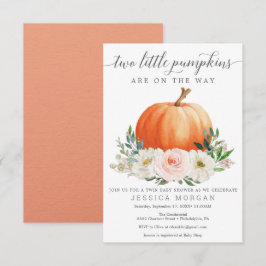 Pumpkin Twin Baby Shower för Rustic Fall Blommigt Inbjudningar