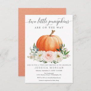 Pumpkin Twin Baby Shower för Rustic Fall Blommigt Inbjudningar