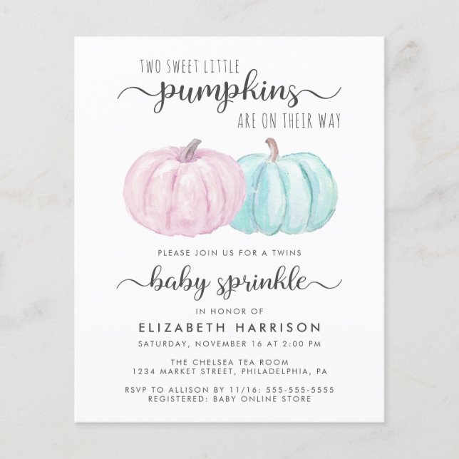 Pumpkin Twin Boy Girl Baby Sprinkle-inbjudan (Framsida)