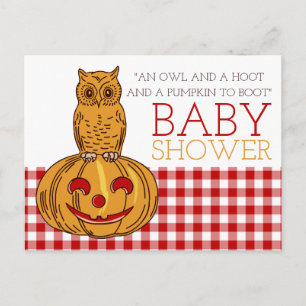 Pumpkin Uggla & Gingham Baby Shower-inbjudan Inbjudan Vykort