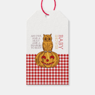 Pumpkin Uggla & Gingham Baby Shower Presentetikett