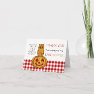 Pumpkin Uggla & Gingham Baby Shower Tack Kort