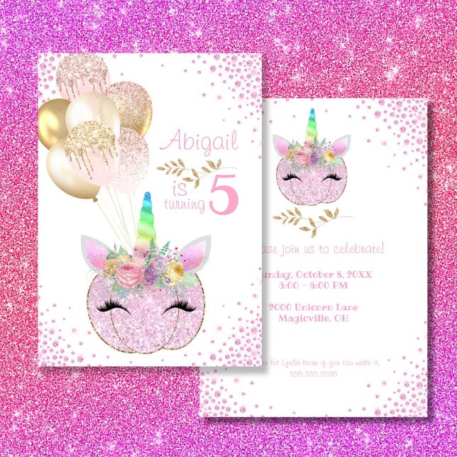 Pumpkin Unicorn Girl 5:e födelsedagen Inbjudningar (Skapare uppladdad)