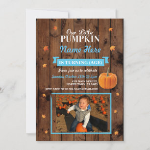 Pumpkin Valfri åldersfallande Födelsedagsfest Phot Inbjudningar