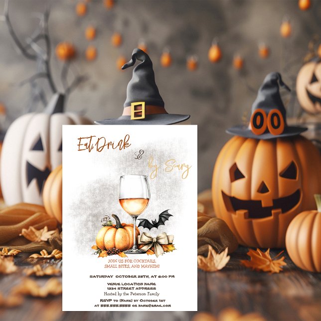 Pumpkin Vin Costumes & Cocktail Halloween Inbjudningar (Skapare uppladdad)