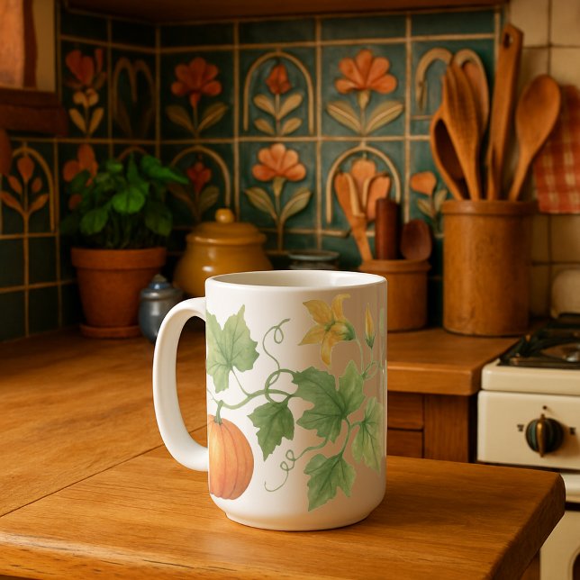 Pumpkin Vine with Flowers Kaffemugg (Skapare uppladdad)