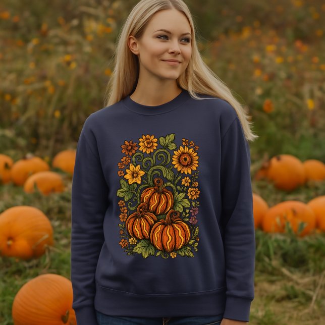 Pumpkin Vines & Fall Flowers Halloween T Shirt (Skapare uppladdad)