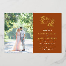 Pumpkin Vines Monogram Bröllop-inbjudan om olja