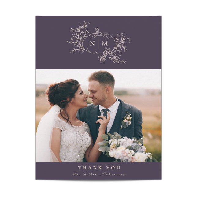 Pumpkin Vines Monogram Bröllop - tackkort (Skapare uppladdad)