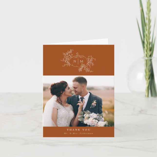 Pumpkin Vines Monogram Bröllop - tackkort (Framsida)