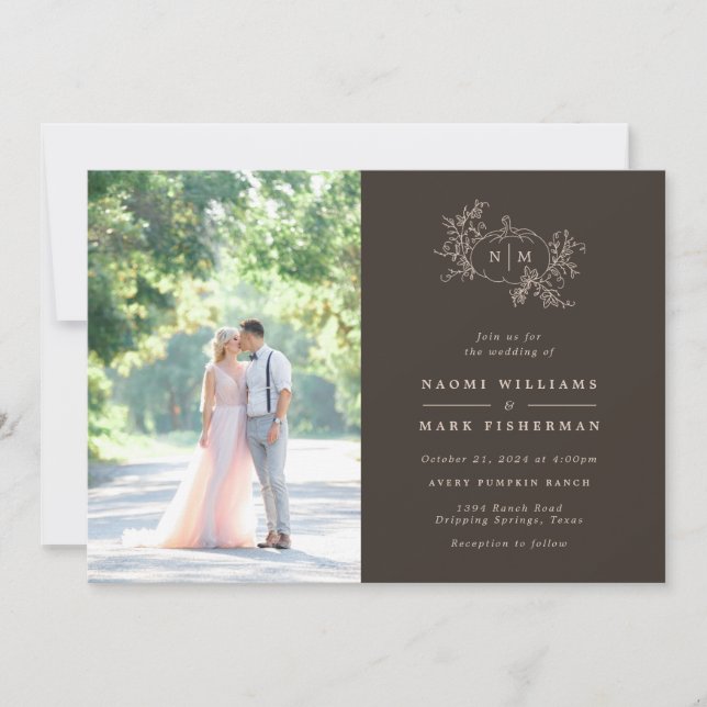 Pumpkin Vines Monogram bröllopsinbjudan Inbjudningar (Framsida)