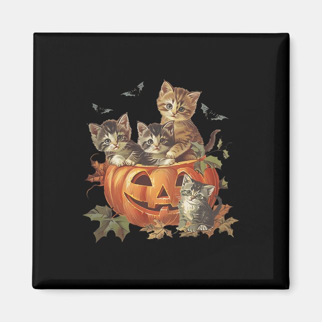 Pumpkin Vintage 90s Cat Retro Halloween Magnet (Framsidan)