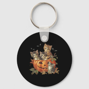 Pumpkin Vintage 90s Cat Retro Halloween Nyckelring