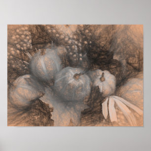 Pumpkin Vintage Antique Sepia Grått Fall Sketch Ar Poster