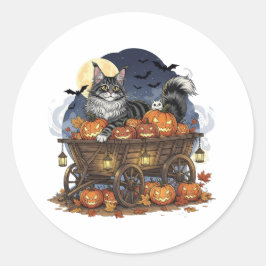 Pumpkin Wagon Coon - Maine Coon Halloween Runt Klistermärke