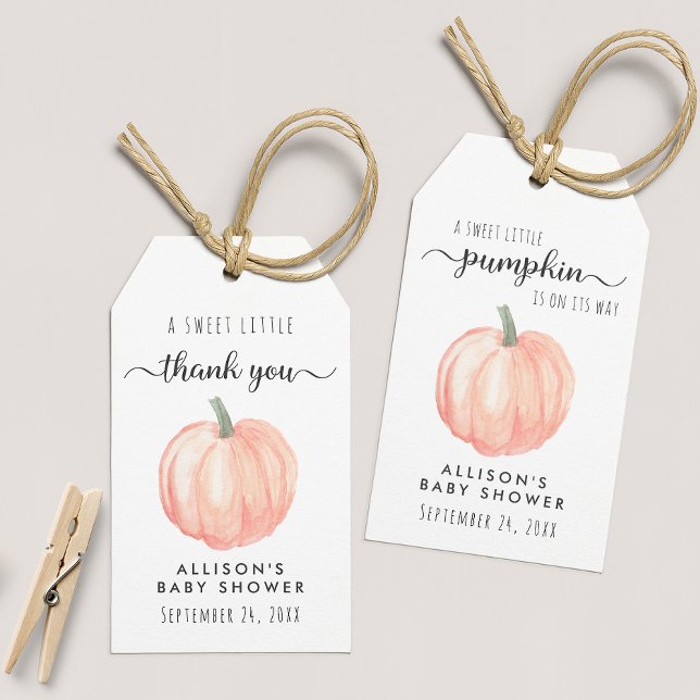 Pumpkin Watercolor Baby Shower Tack Presentetikett (Skapare uppladdad)