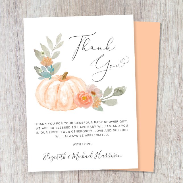 Pumpkin Watercolor Baby Shower - tackkort Inbjudningar (Skapare uppladdad)