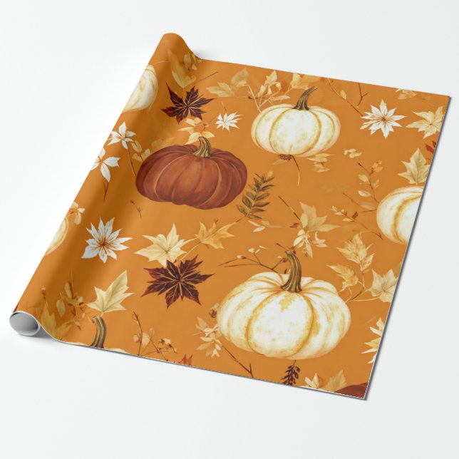 Pumpkin Watercolor Fall & Autumn Thanksgiving Presentpapper (Utrullad)