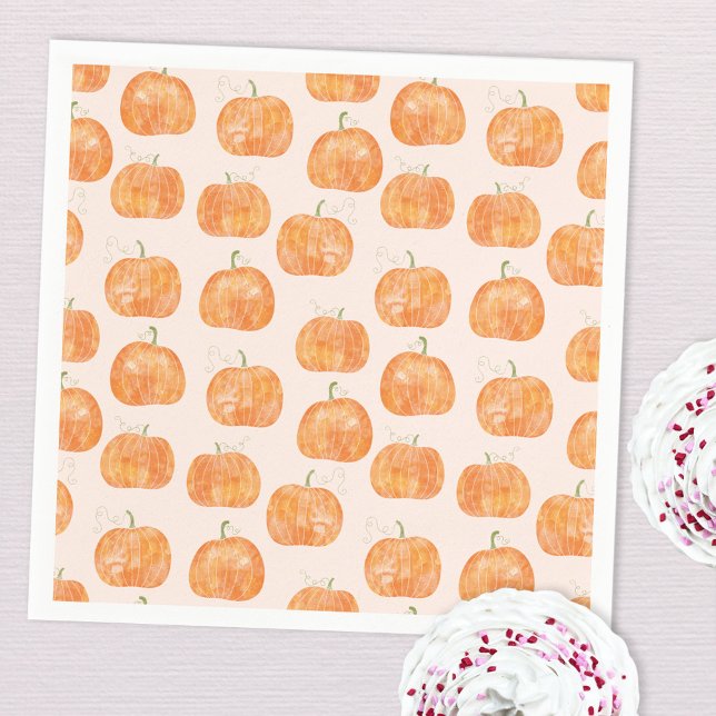 Pumpkin Watercolor Mönster Pappersservett (Fun pumpkin pattern party paper napkins for an autumn fall celebration or party)