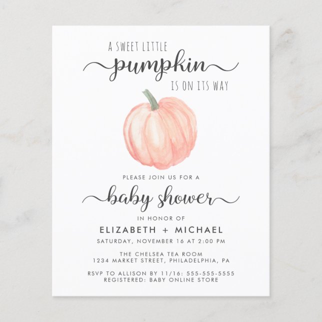 Pumpkin Watercolor Par Baby Shower-inbjudan (Framsida)