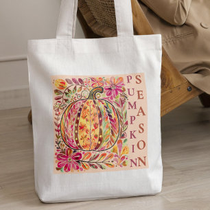 Pumpkin Watercolor Pastel Boho, hösten, Blommigt Tygkasse