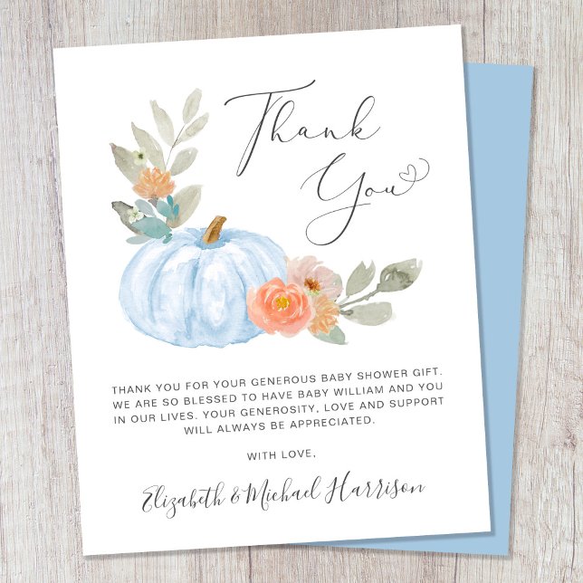 Pumpkin Watercolor Pojke Shower - tackkort (Celebrate your little pumpkin's arrival and let your loved ones know how much their support means)