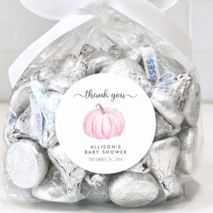 Pumpkin Watercolor Rosa Baby Shower Tack Runt Klistermärke