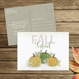 Pumpkin Watercolor Simple Autumn Fall Festival Vykort