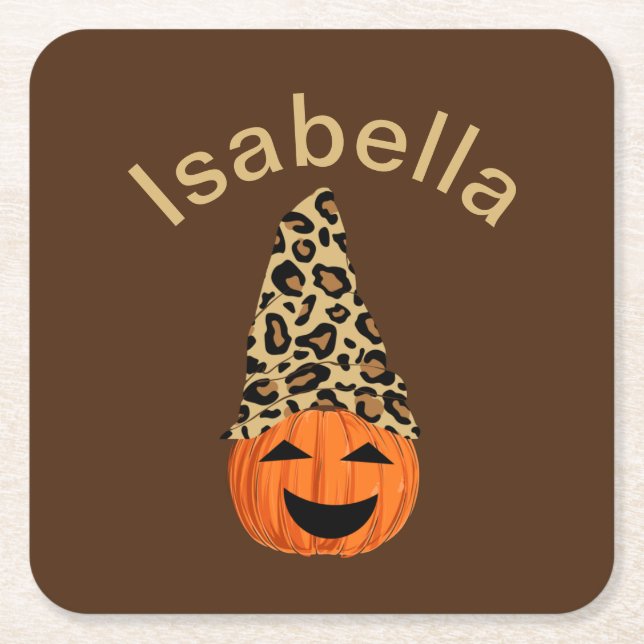 Pumpkin Wearing A Leopard Hat Underlägg Papper Kvadrat (Framsidan)