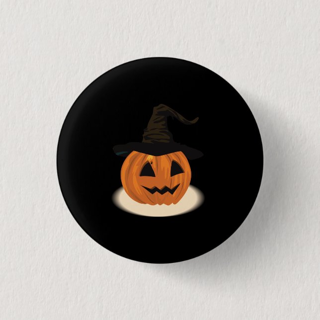 Pumpkin Wearing Witch Hat Knapp (Framsida)
