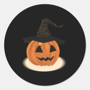 Pumpkin Wearing Witch Hat Runt Klistermärke