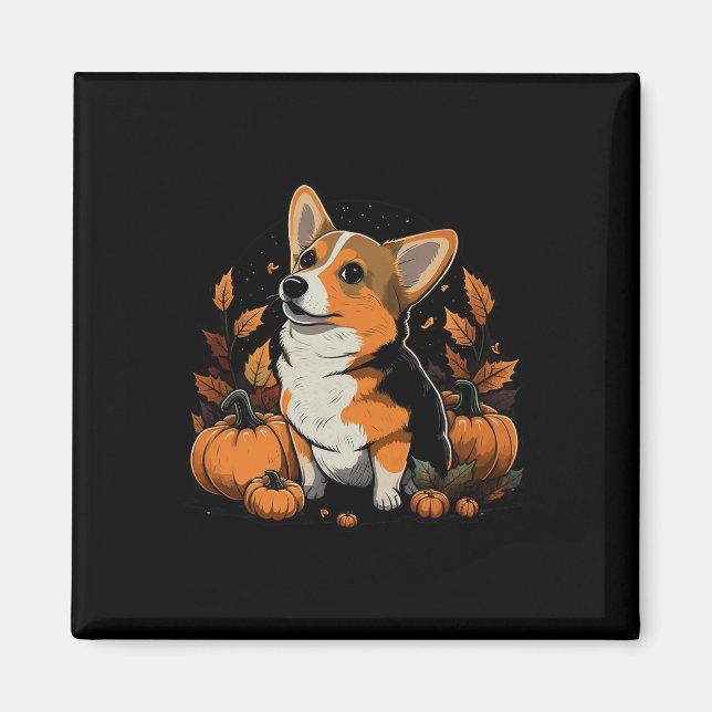 Pumpkin Welsh Corgi Costume på Welsh Corgi Hallowo Magnet (Framsidan)