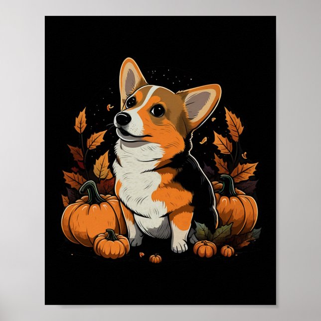 Pumpkin Welsh Corgi Costume på Welsh Corgi Hallowo Poster (Framsidan)