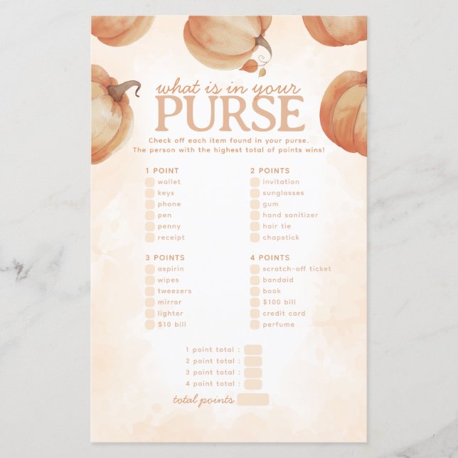 Pumpkin What is in your Purble Baby Shower Game (Framsida)