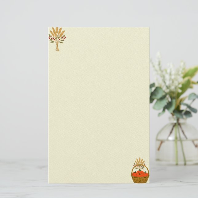 💌 **Pumpkin & Wheat Basket Stationery Brevpapper (Stående Fram)