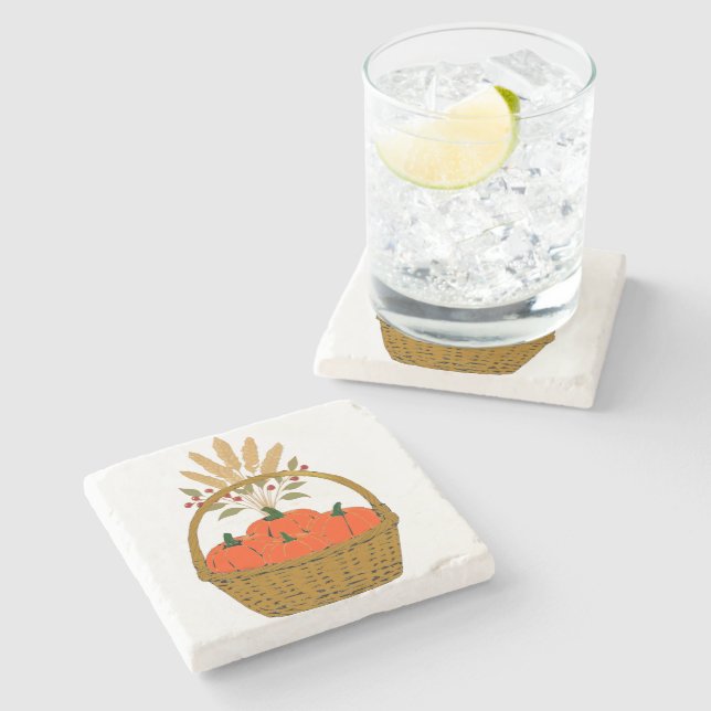 🎃 **Pumpkin & Wheat Marble Coaster Stenunderlägg (Sidan)