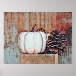 Pumpkin White Autumn Rustic Land Poster