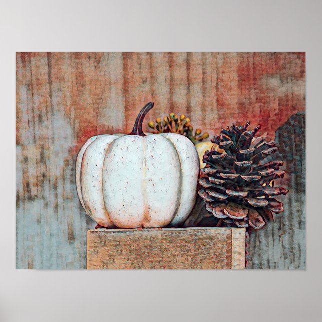 Pumpkin White Autumn Rustic Land Poster (Framsidan)