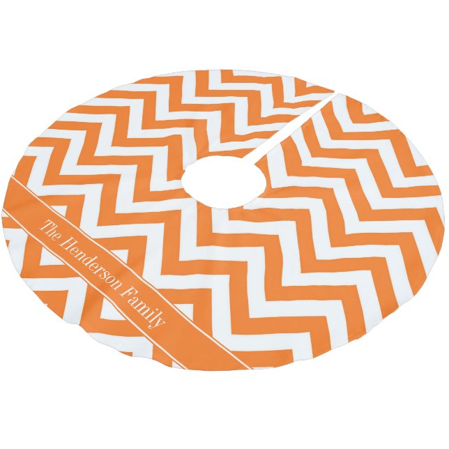 Pumpkin White Chevron, Pumpkin Namn Monogram Julgransmatta Borstad Polyester (Vinklad)