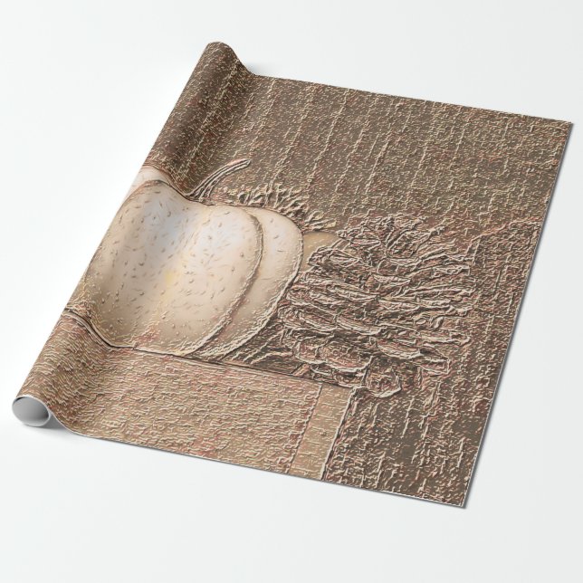 Pumpkin White Guld Metallic Elegant Fall Decoupage Presentpapper (Utrullad)