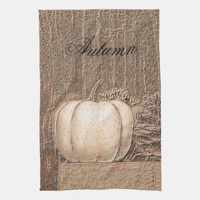 Pumpkin White Guld Metallic Elegant Fall Land Kökshandduk (Vertikal)
