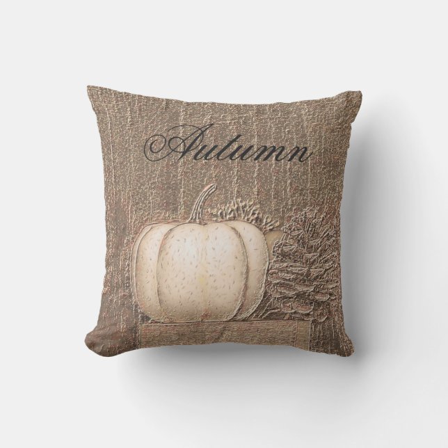 Pumpkin White Guld Metallic Elegant Fall Land Kudde (Framsida)