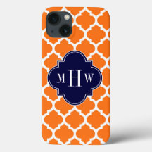 Pumpkin White Moroccan #5 Navy 3 Initial Monogram