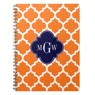 Pumpkin White Moroccan #5 Navy 3 Initial Monogram Anteckningsbok Med Spiral