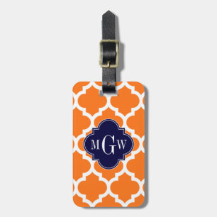 Pumpkin White Moroccan #5 Navy 3 Initial Monogram Bagagebricka