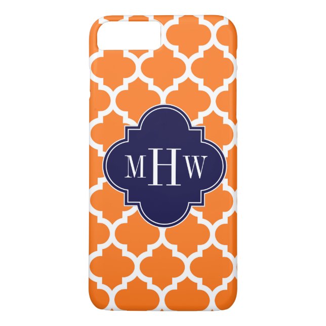 Pumpkin White Moroccan #5 Navy 3 Initial Monogram Case-Mate iPhone Skal (Baksida)