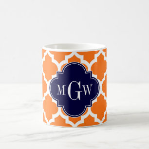 Pumpkin White Moroccan #5 Navy 3 Initial Monogram Kaffemugg