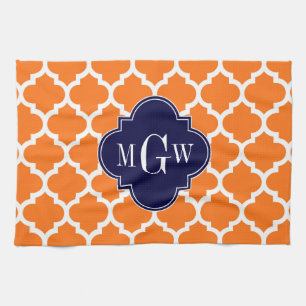 Pumpkin White Moroccan #5 Navy 3 Initial Monogram Kökshandduk