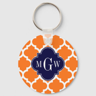 Pumpkin White Moroccan #5 Navy 3 Initial Monogram Nyckelring