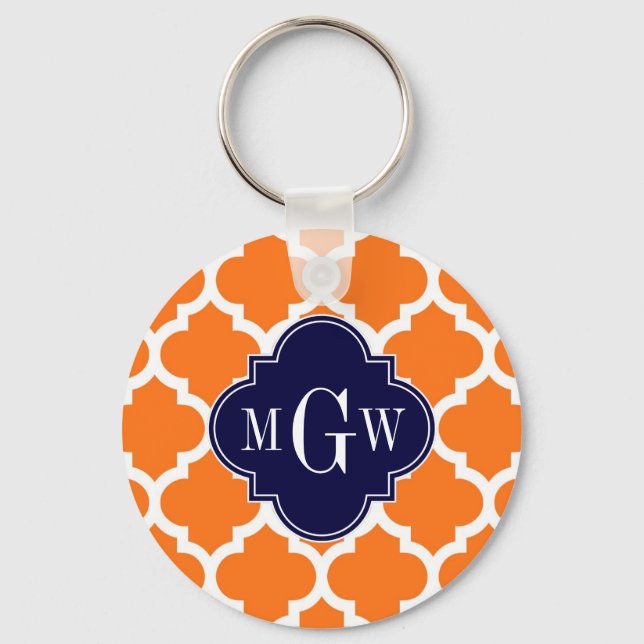 Pumpkin White Moroccan #5 Navy 3 Initial Monogram Nyckelring (Framsida)